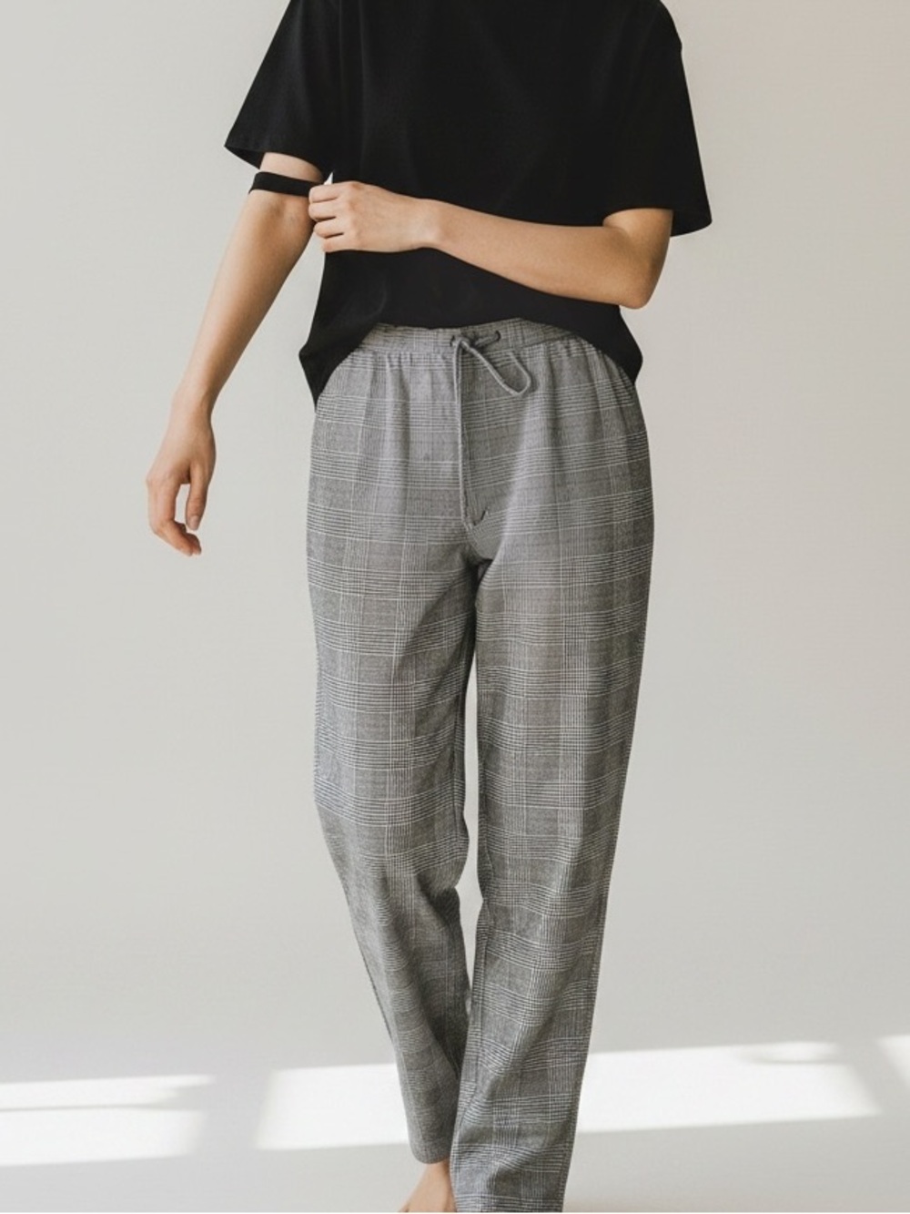 ASOS Black & White Glen Plaid Straight-Leg Pants